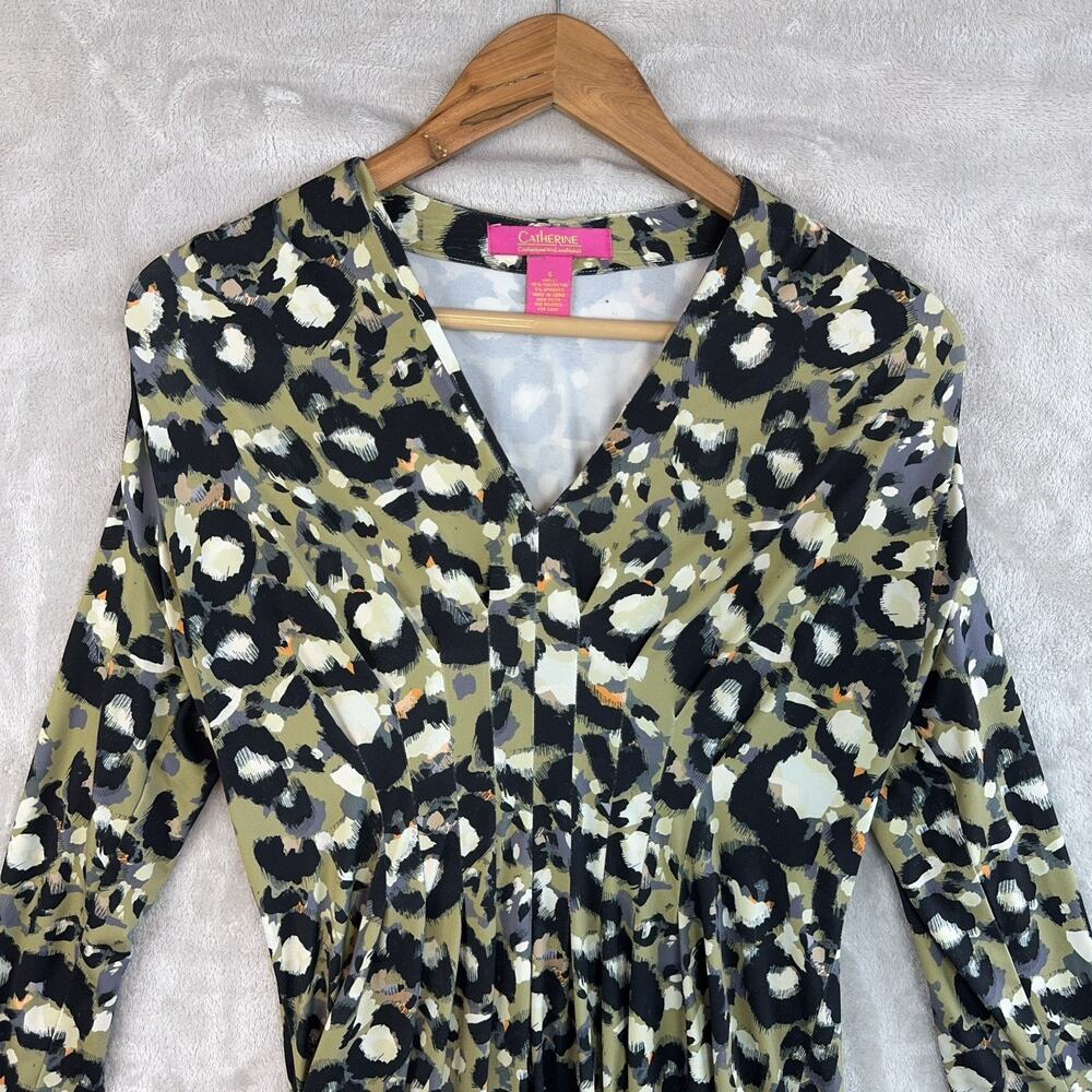 Catherine Malandrino Pleated Dress Small Peacock Print Pleated Stretchy Mob Wife